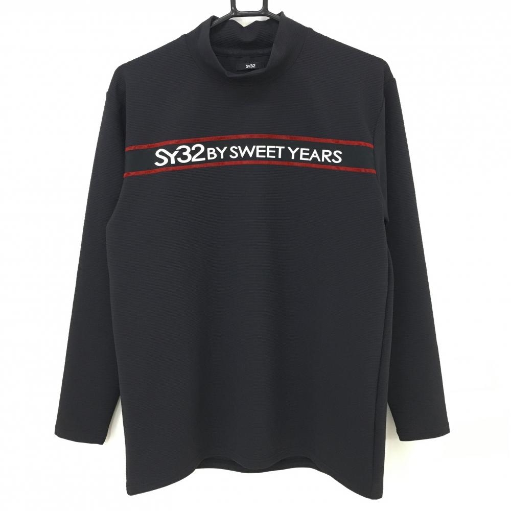 【新品】SY32 長袖ハイネックシャツ 黒×レッド 胸元ロゴライン  メンズ L ゴルフウェア 2023年モデル SY32 BY SWEET YEARSSY32 