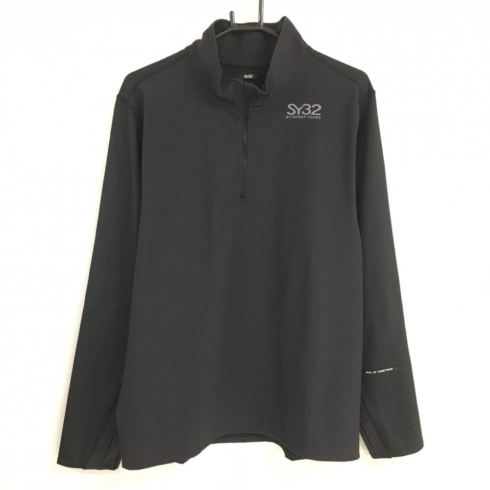 【新品】SY32 長袖ハイネックシャツ 黒 ストライプ織生地 袖異素材切替 メンズ XL ゴルフウェア 2023年モデル SY32 BY SWEET YEARSSY32 