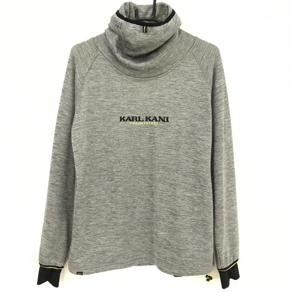 【美品】カールカナイゴルフ 長袖ハイネックシャツ 杢グレー 腰立体ロゴ 裏起毛 厚手 メンズ M ゴルフウェア KarlKani
