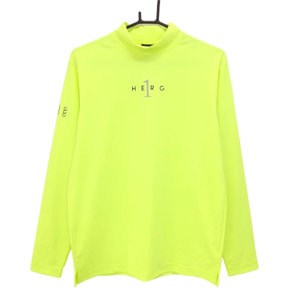 【新品】エルグワン 長袖ハイネックシャツ 蛍光イエロー 袖下メッシュ ストレッチ UVカット メンズ M ゴルフウェア HERG1