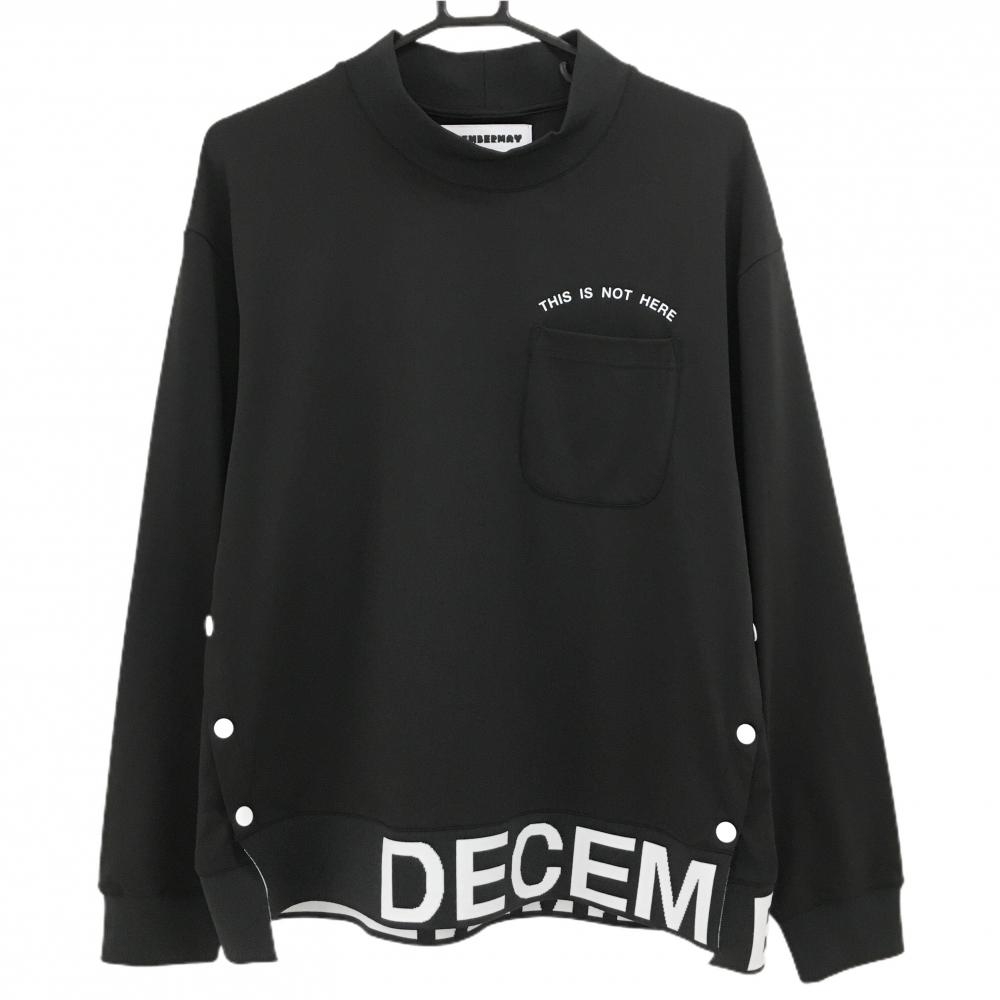 【美品】ディセンバーメイ 長袖ハイネックシャツ 黒×白 裾ロゴ メンズ UNISEX2 ゴルフウェア 2024年モデル DECEMBERMAY