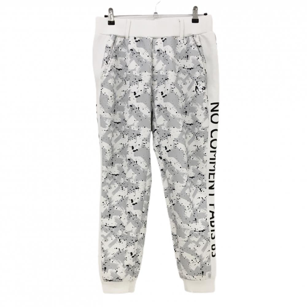 ノーコメントパリ ジョガーパンツ 白×グレー 総柄 スプラッシュ柄 ダンボールニット  メンズ XL ゴルフウェア NO COMMENT PARIS