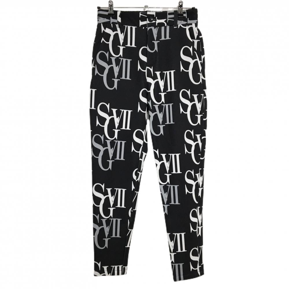 【美品】ジョルノセブン パンツ 黒×白×グレー 英字総柄 ウエストゴム メンズ M ゴルフウェア 2025年モデル GIORNO SEVEN