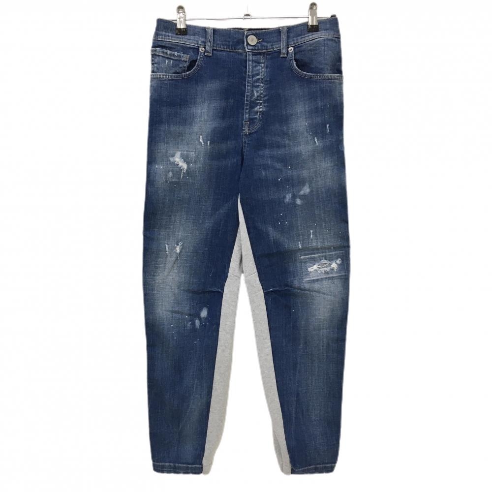 ピーエムディーエス 異素材パンツ ブルー系×グレー ダメージ加工 デニム スウェット メンズ 30 ゴルフウェア PMDS