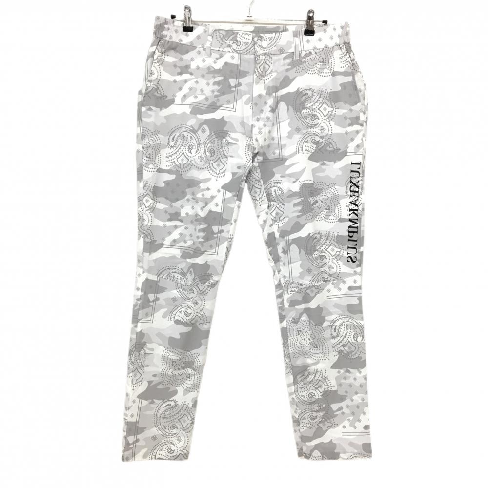 【美品】リュクスエイケイエムプラス パンツ 白×グレー 迷彩 カモフラ  メンズ XL ゴルフウェア LUXEAKMPLUS