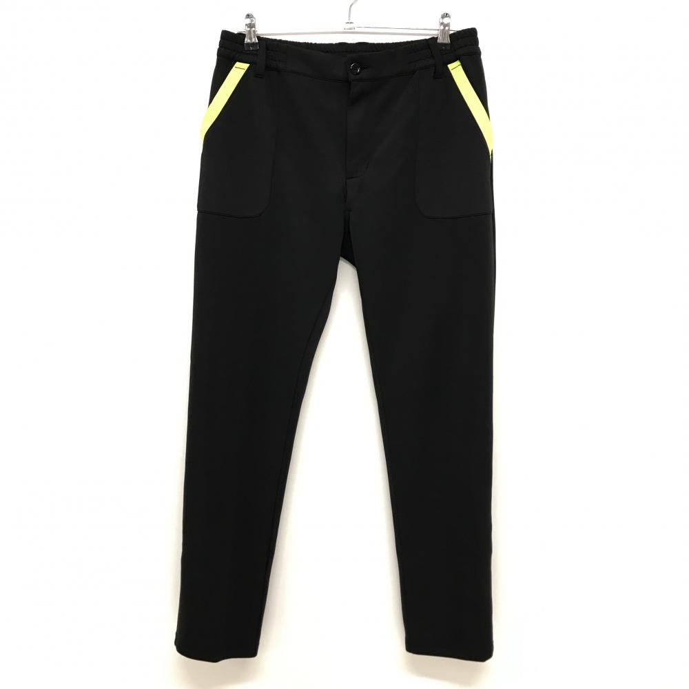 【美品】コモンゴルフ パンツ 黒×蛍光イエロー サイド切替 ウエストゴム ストレッチ メンズ XXL ゴルフウェア 大きいサイズ COMONGOLF
