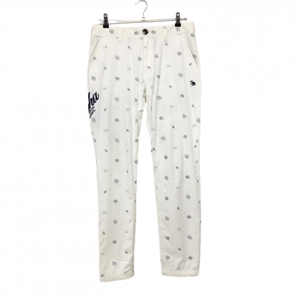 ガッチャゴルフ パンツ 白×グレー 総柄 ストレッチ 立体ロゴ刺しゅう メンズ L ゴルフウェア GOTCHA GOLF