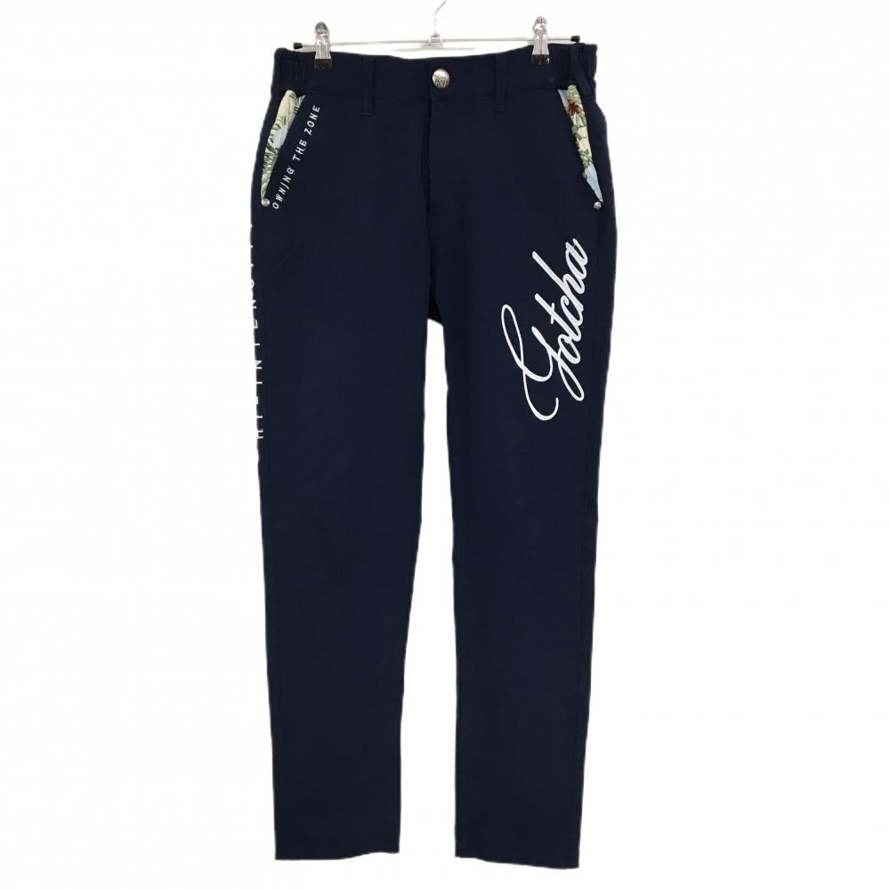ガッチャゴルフ パンツ ネイビー 一部リーフ柄 ストレッチ ウエスト一部ゴム メンズ L ゴルフウェア GOTCHA GOLF