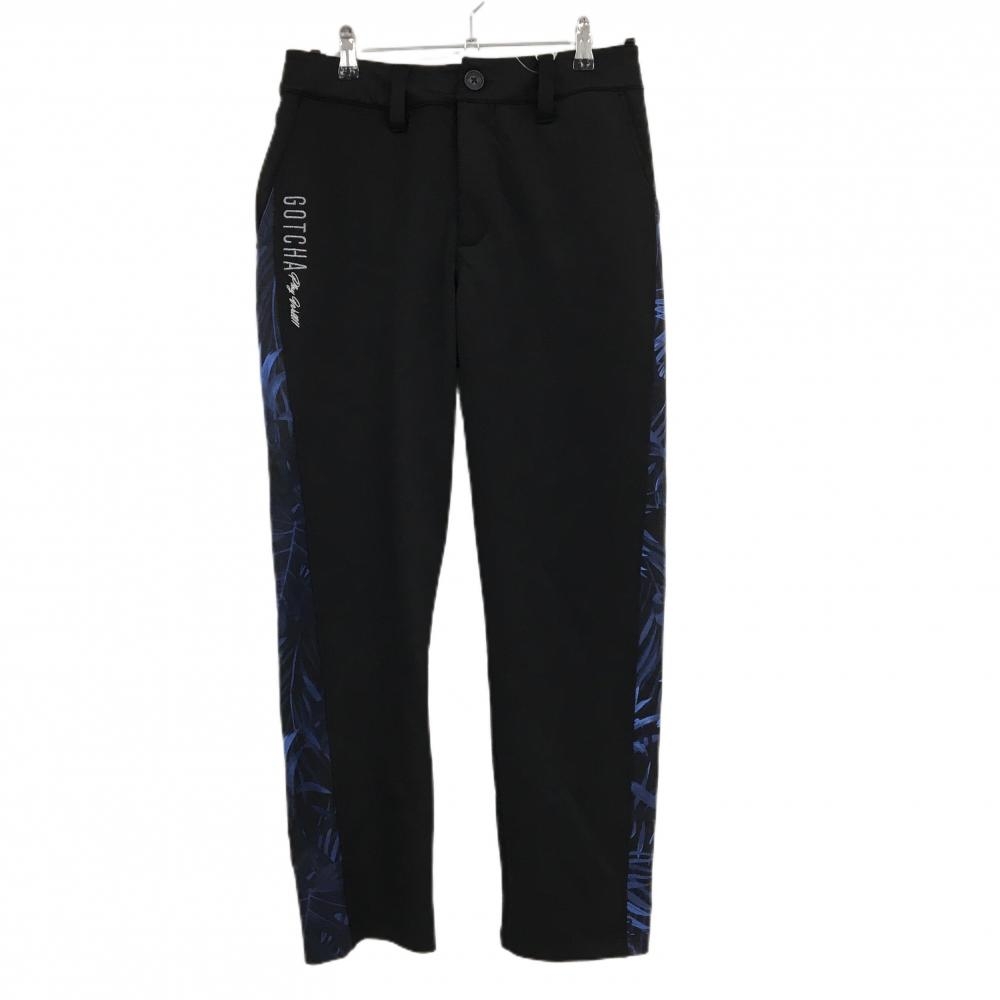 【新品】ガッチャゴルフ パンツ 黒×ブルー サイドリーフ柄 ストレッチ ウエスト一部ゴム  メンズ L（81㎝） ゴルフウェア GOTCHA GOLF