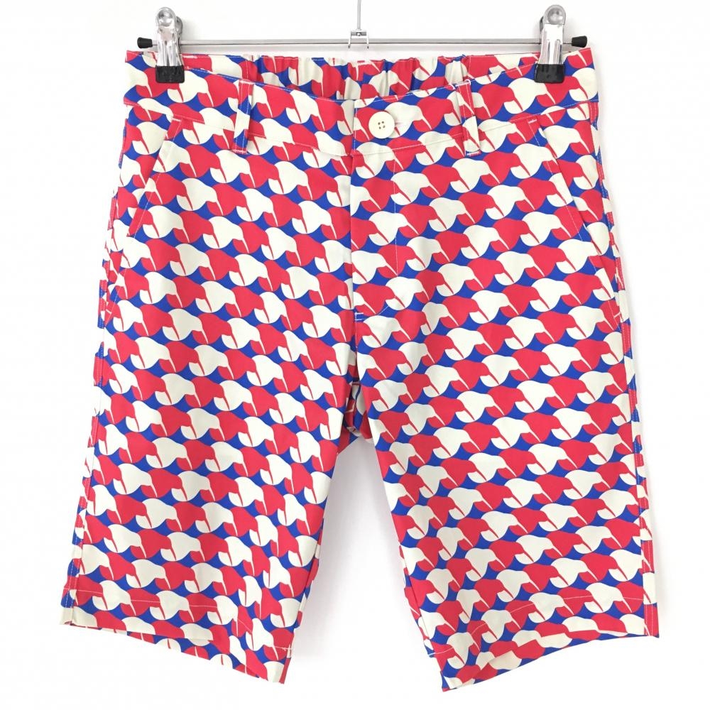 【新品】パームスアンドコー ハーフパンツ レッド×ベージュ ロゴ総柄 メンズ M ゴルフウェア PALMS&CO.