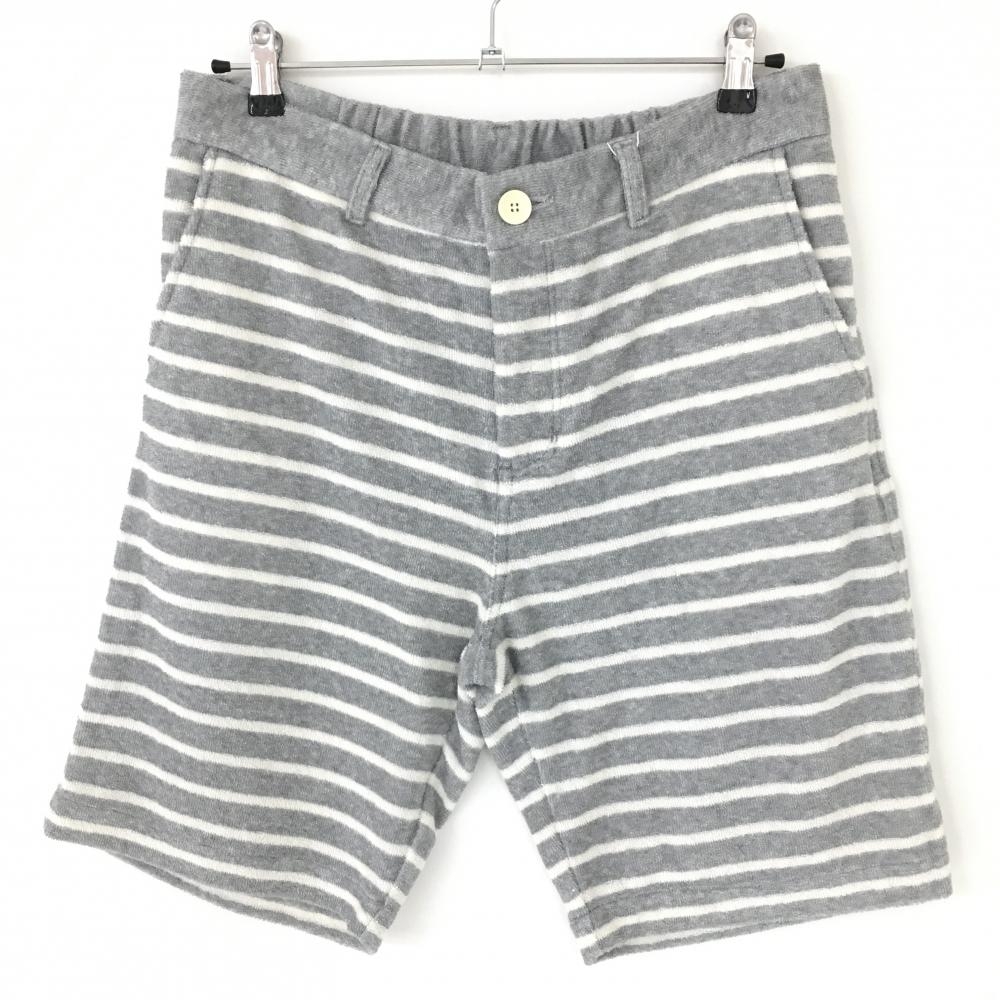 【新品】パームスアンドコー ハーフパンツ ライトグレー×白 ボーダー パイル地 メンズ XL ゴルフウェア PALMS&CO.