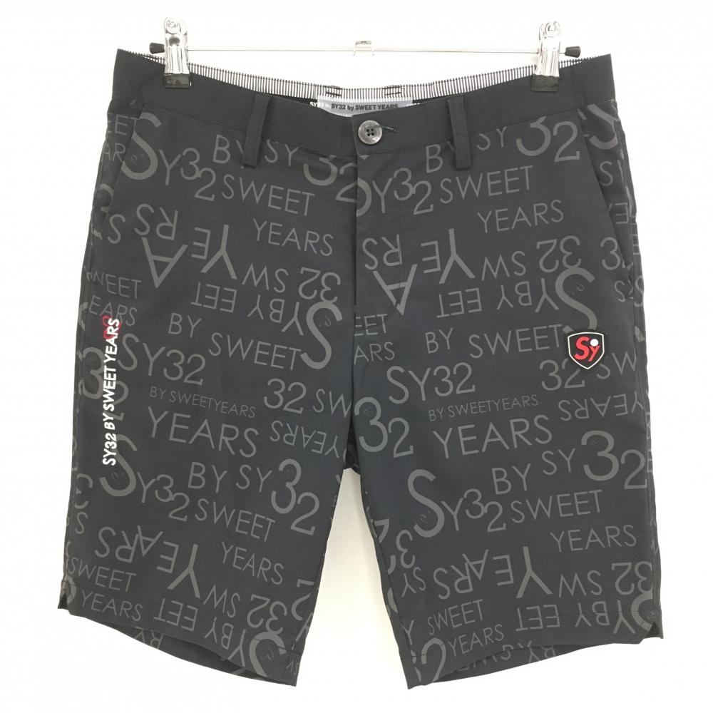 【美品】エスワイサーティトゥ ハーフパンツ 黒×グレー ロゴ総柄  メンズ M ゴルフウェア SY32 BY SWEET YEARS