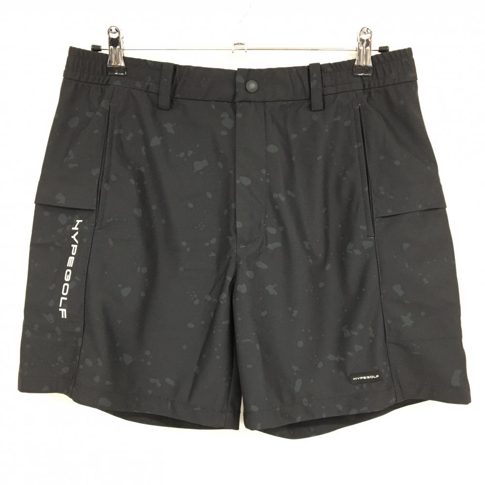 【美品】ハイプゴルフ ハーフパンツ 黒×グレー 総柄 ウエスト一部ゴム メンズ M ゴルフウェア HYPEGOLF