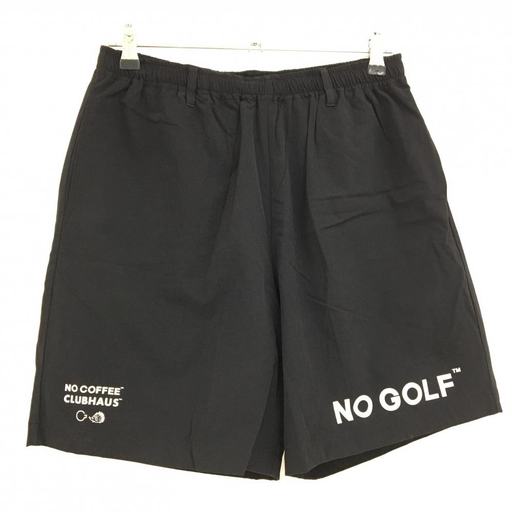 【超美品】ノーコーヒー×クラブハウス ハーフパンツ 黒 ロゴ白 ウエストゴム  メンズ S ゴルフウェア 
