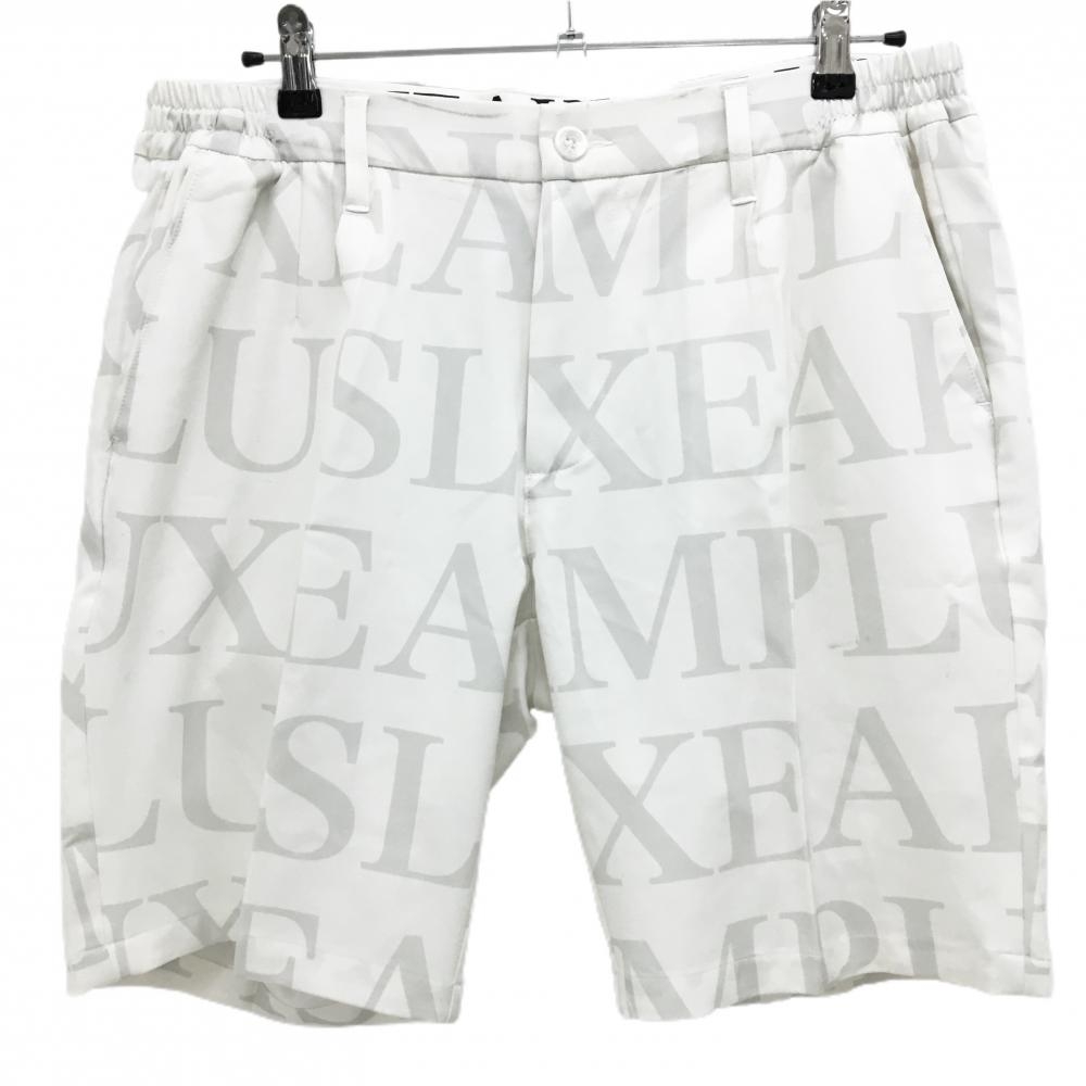 リュクスエイケイエムプラス ハーフパンツ 白×ライトグレー ロゴ総柄 ストレッチ メンズ XL ゴルフウェア LUXEAKMPLUS