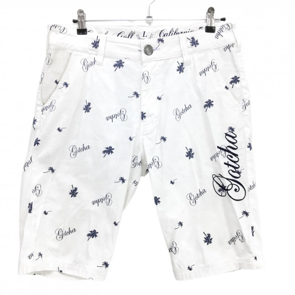 ガッチャゴルフ ハーフパンツ 白×ネイビー 総柄 ロゴ ヤシの木 メンズ L ゴルフウェア GOTCHA GOLF