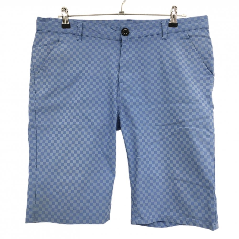 【美品】コモンゴルフ ハーフパンツ ライトブルー ブロックチェック ストレッチ メンズ XXXL ゴルフウェア 大きいサイズ COMONGOLF