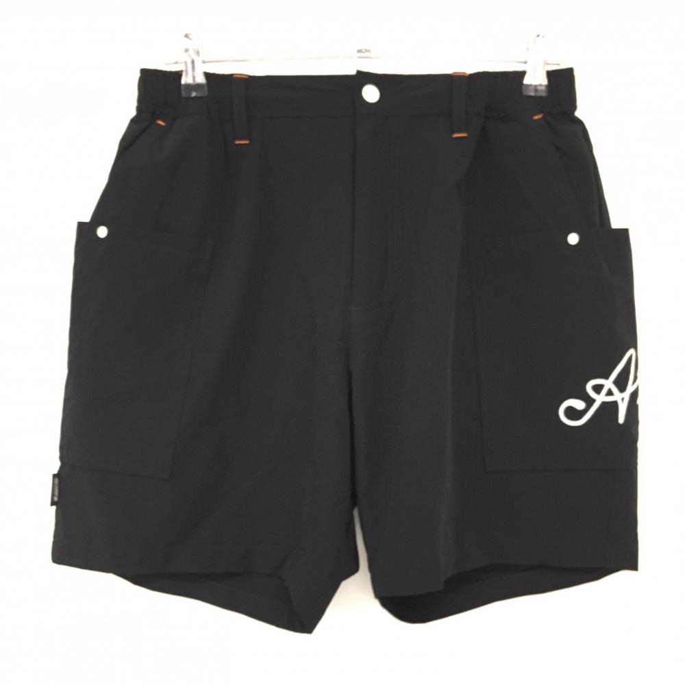 【超美品】アヴィレックスゴルフ ハーフパンツ 黒×白 ビッグポケット ウエスト一部ゴム  メンズ  ゴルフウェア AVIREX