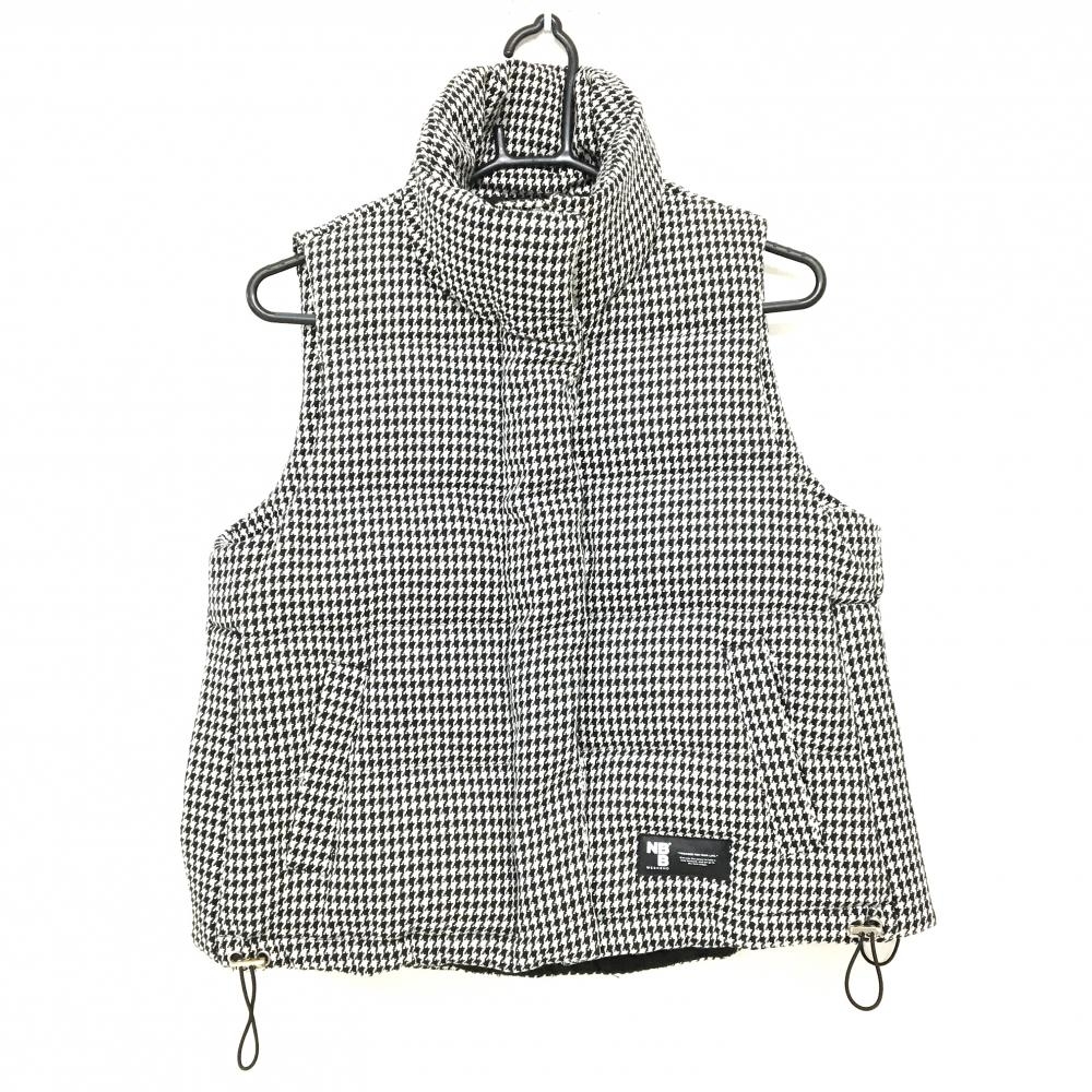 【美品】エヌビービーウィークエンド ダウンベスト 黒×白 千鳥格子 裾ドローコード レディース 0 ゴルフウェア 2023年モデル NBB WEEKEND