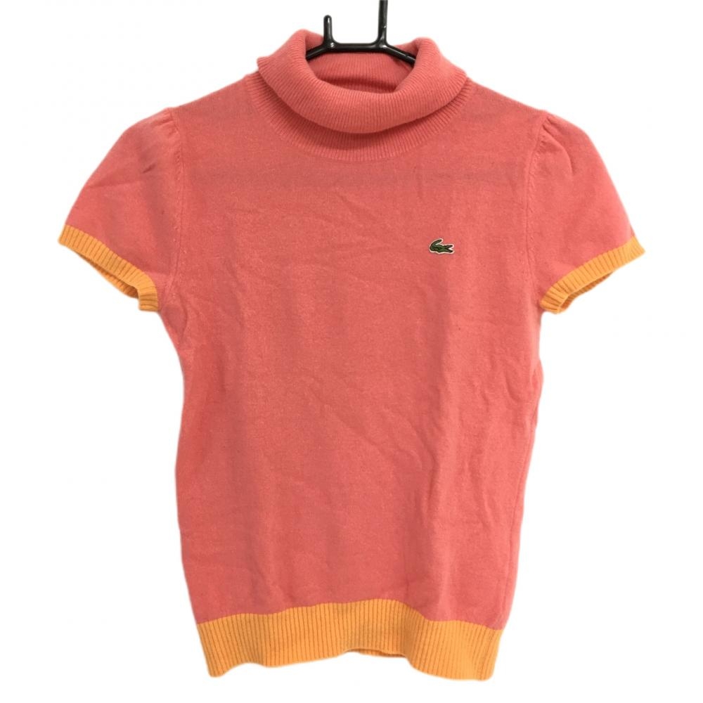 【超美品】ラコステ 半袖セーター ピンク×オレンジ ハイネック レディース 38 ゴルフウェア LACOSTE