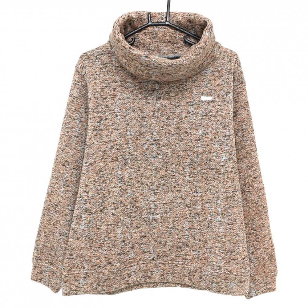 【超美品】エピキュール タートルネックセーター オレンジ×ブラウン 総柄 裏起毛 レディース XL ゴルフウェア epicure