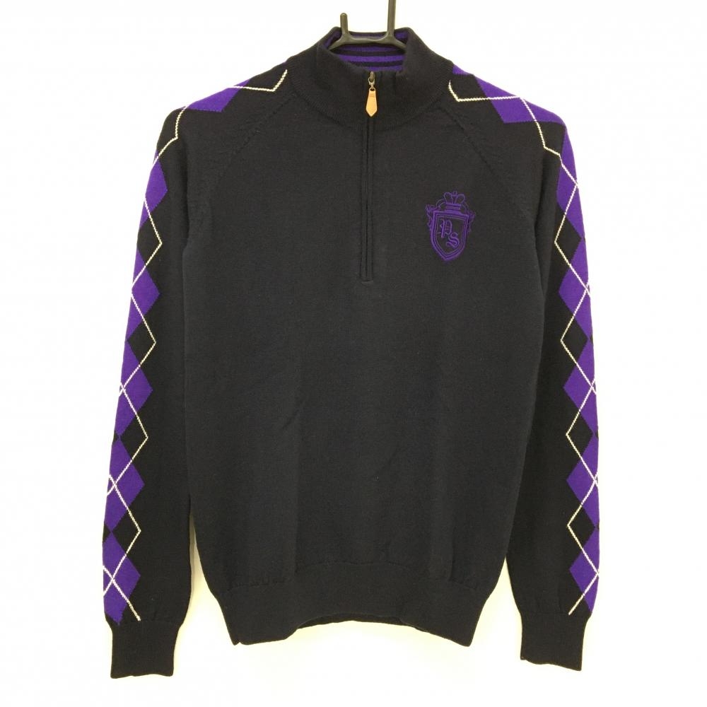 【美品】ポールスチュアート ハイネックセーター ダークネイビー×パープル ハーフジップ レディース M ゴルフウェア Paul Stuart