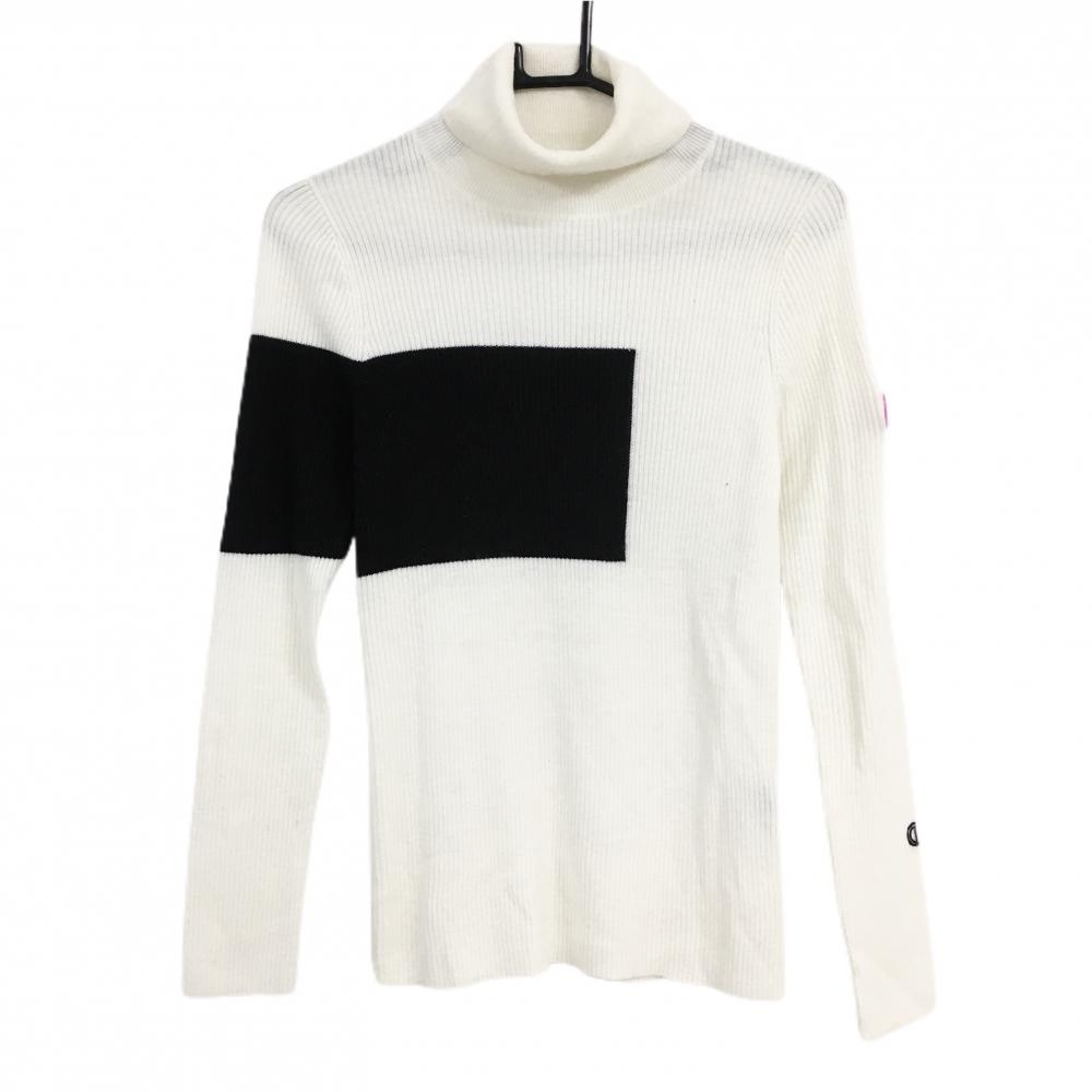 【超美品】シーピージー タートルネックセーター 白×黒 リブ ニット レディース L ゴルフウェア CPG