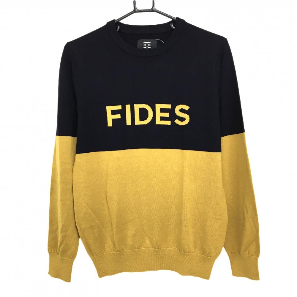 【新品】フィデスゴルフ セーター 黒×ブラウン フロントロゴ ウール100％ ニット  レディース S ゴルフウェア FIDES GOLF