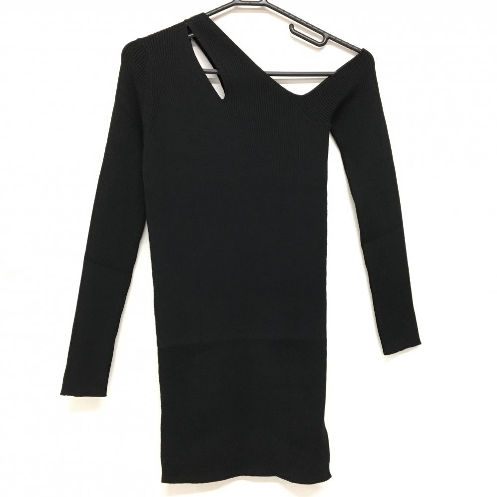 【新品】ミラーナイン ニットワンピース 黒 ワンショルダー セーター  レディース S ゴルフウェア MIRROR9