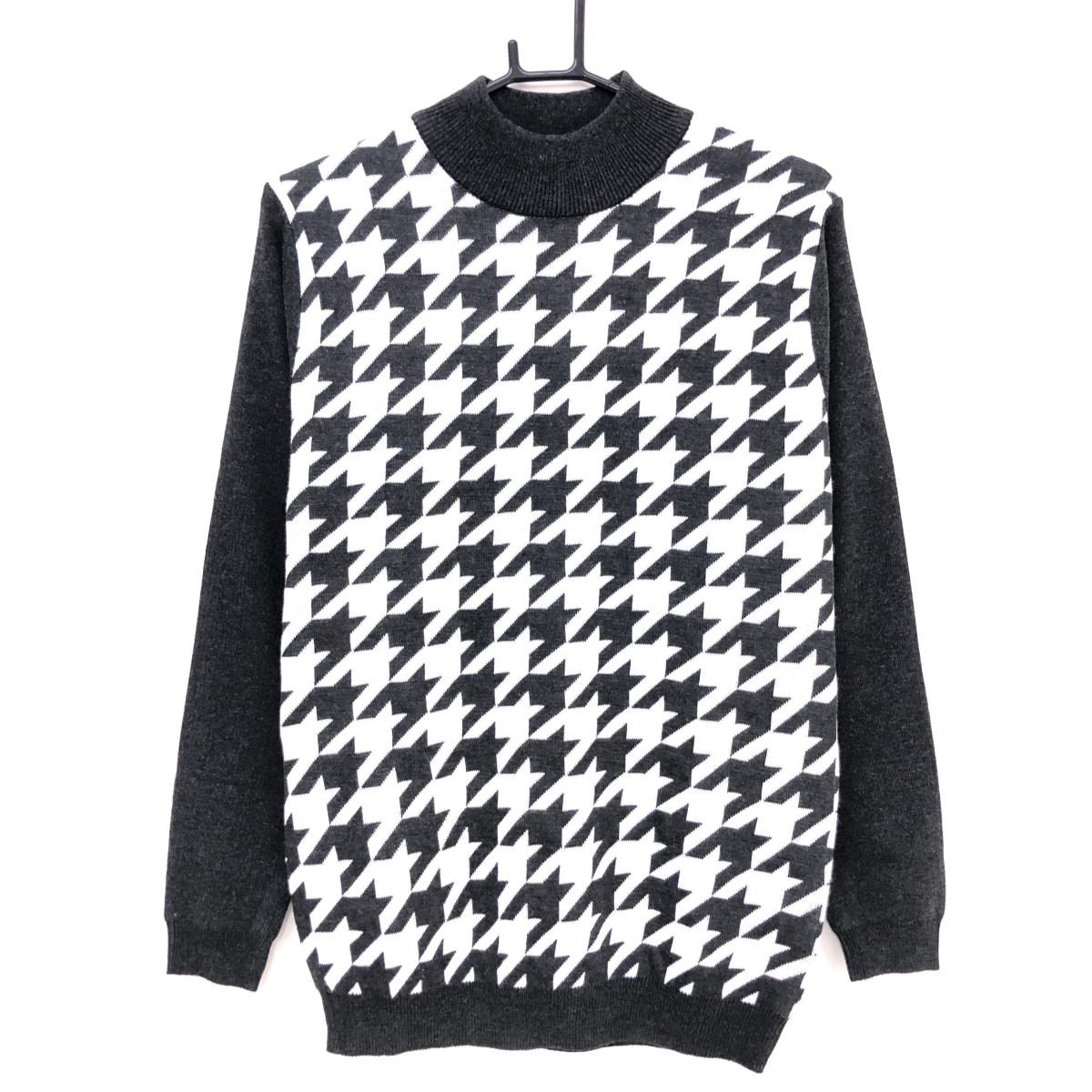 【新品】ロッキー＆ホッパー ハイネックセーター グレー×白 身頃千鳥格子 ニット レディース L ゴルフウェア ROCKY＆HOPPER