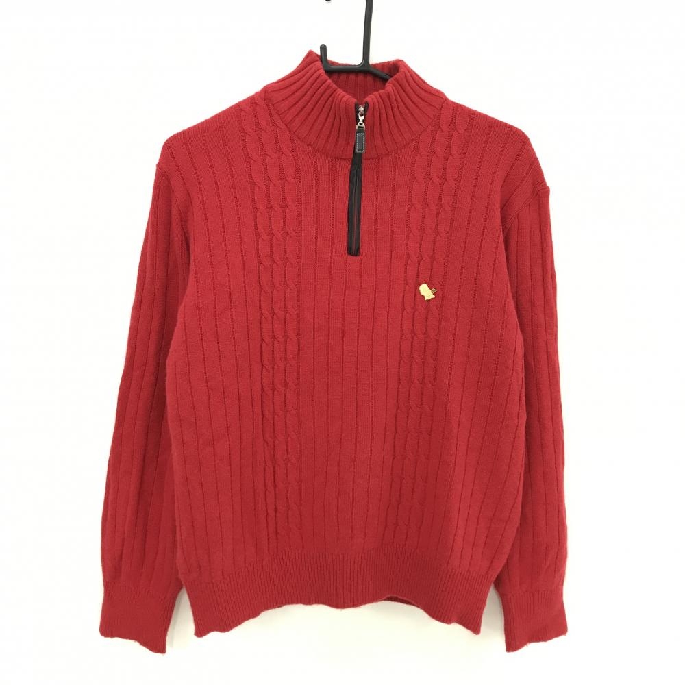 【美品】マスターズ ハイネックセーター レッド ハーフジップ 裏地取外し可 胸ピンバッジ付き    レディース L ゴルフウェア Masters