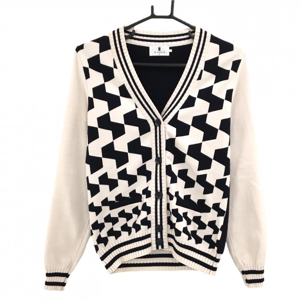 【美品】ワイドアングル カーディガン ライトベージュ×黒 Vネック  レディース 90 ゴルフウェア W.ANGLE