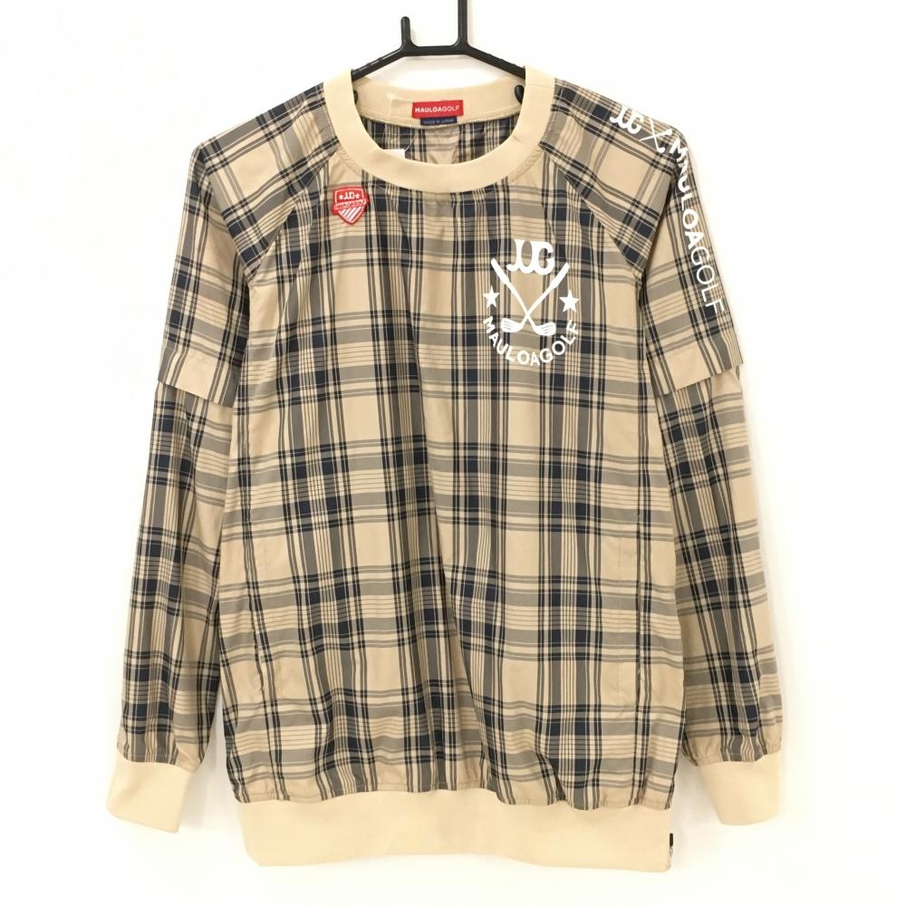 【美品】マウロアゴルフ 2WAYスニード ベージュ×ネイビー チェック 袖着脱可 ブルゾン レディース M ゴルフウェア MAULOAGOLF