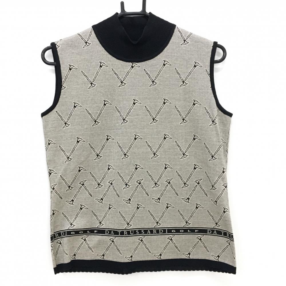 【未使用品】トラサルディゴルフ ニットベスト 黒×ベージュ 総柄 コットン100％ レディース 40 ゴルフウェア TRUSSARDI GOLF