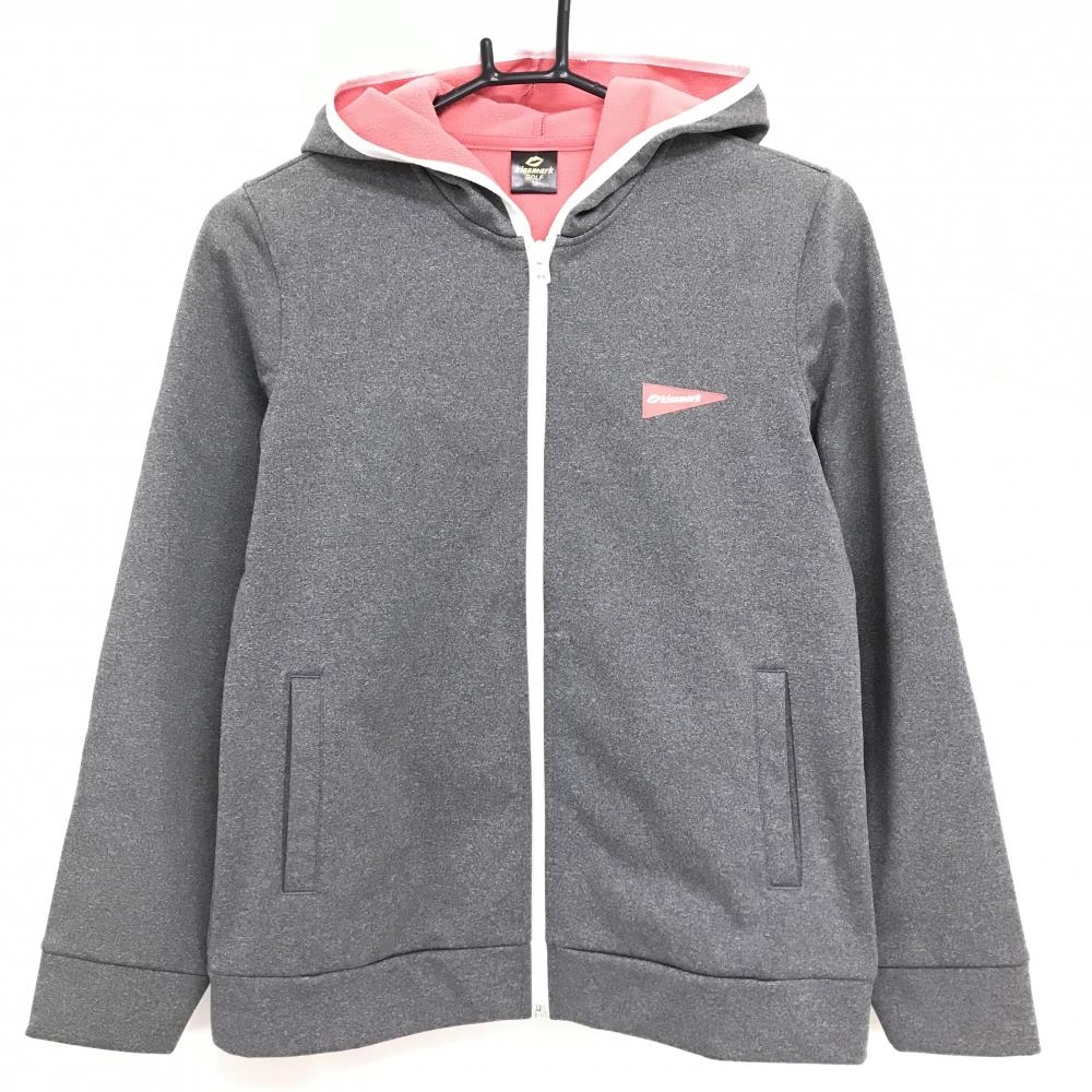 【美品】キスマークゴルフ ジップパーカー 杢グレー×ピンク 裏フリース ジャケット レディース M ゴルフウェア kissmark 