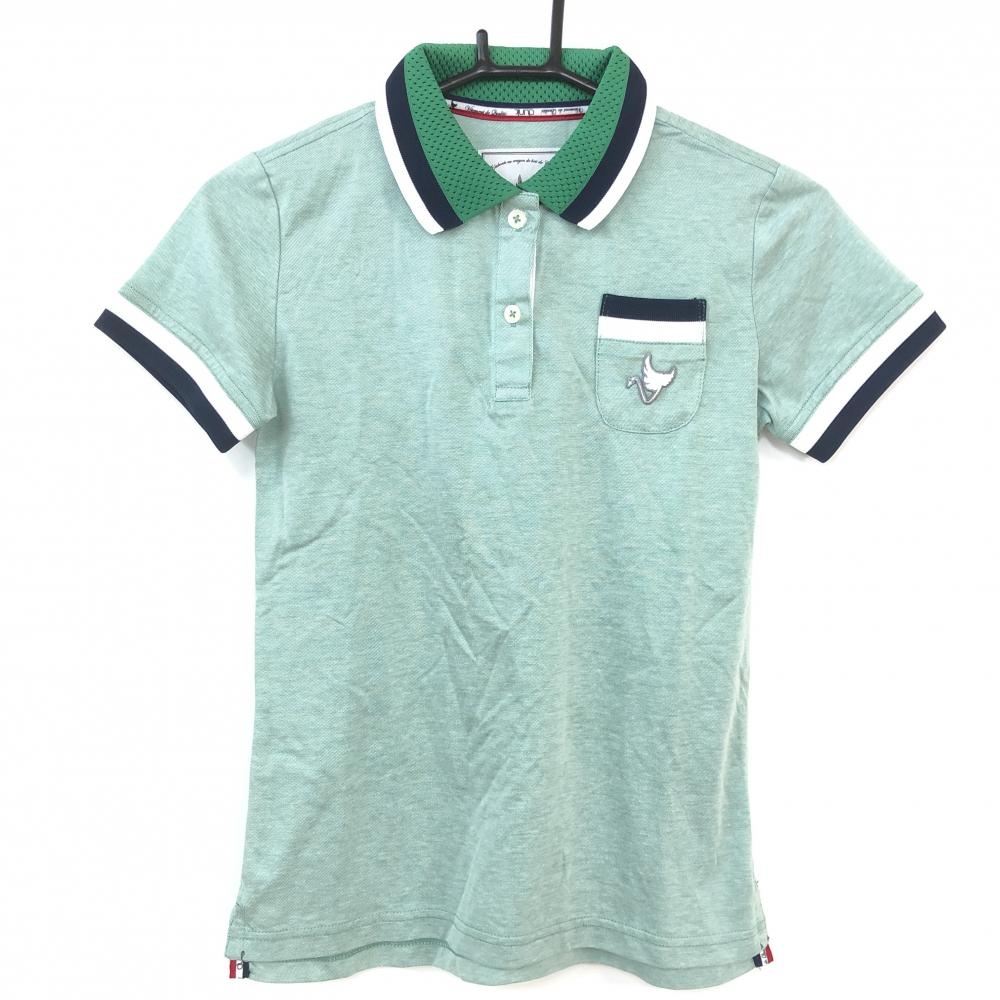 【超美品】clunk クランク 半袖ポロシャツ グリーン×ネイビー 胸ポケット レディース S ゴルフウェア
