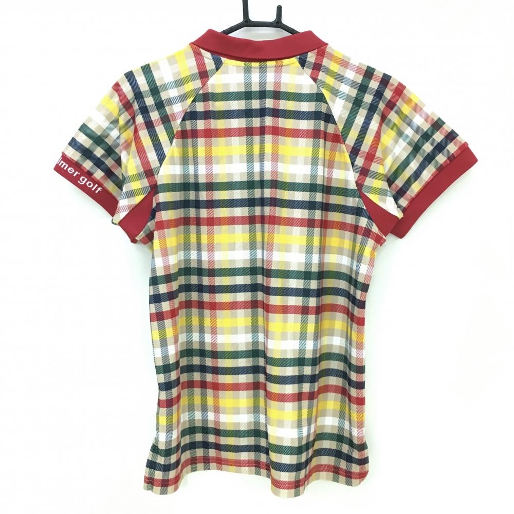 【新品】アーノルドパーマーゴルフ 半袖ポロシャツ ネイビー×イエロー チェック レディース O ゴルフウェア Arnold Paimer