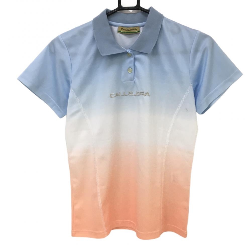 【美品】カジェヘラ 半袖ポロシャツ ライトブルー×ピンク グラデーション レディース 1 ゴルフウェア CALLEJERA