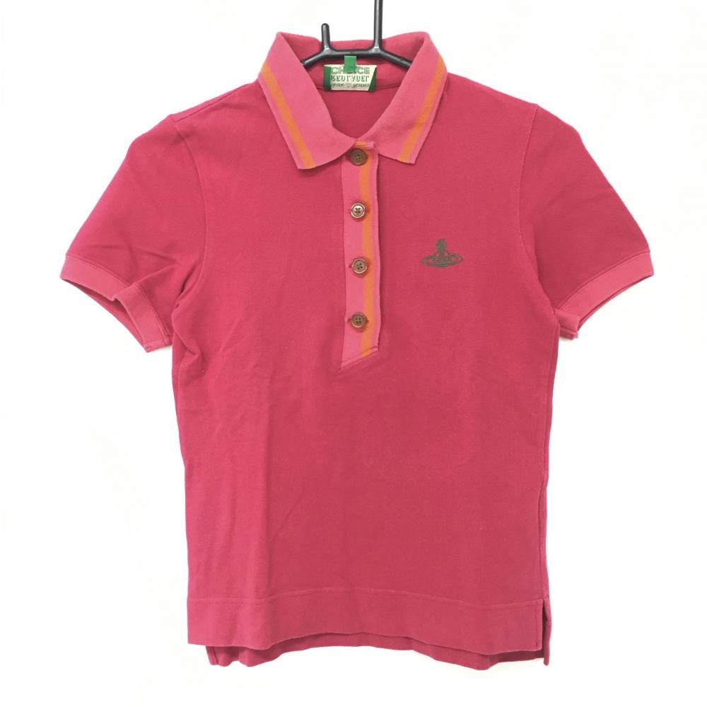 ヴィヴィアンウエストウッド 半袖ポロシャツ レッドピンク×オレンジ ロゴ刺しゅう  レディース 1 ゴルフウェア Vivienne Westwood