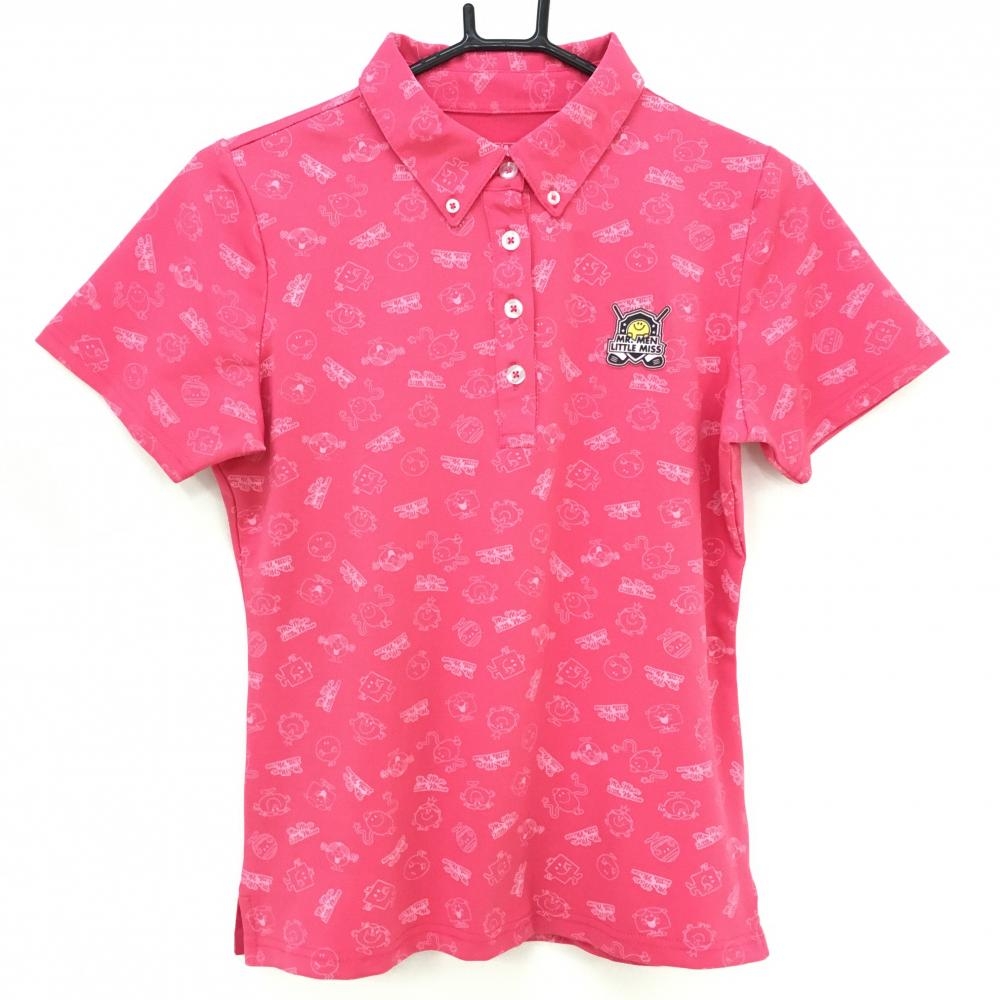 【超美品】ミスターメンリトルミス 半袖ポロシャツ ピンク 総柄 ボタンダウン レディース M ゴルフウェア 