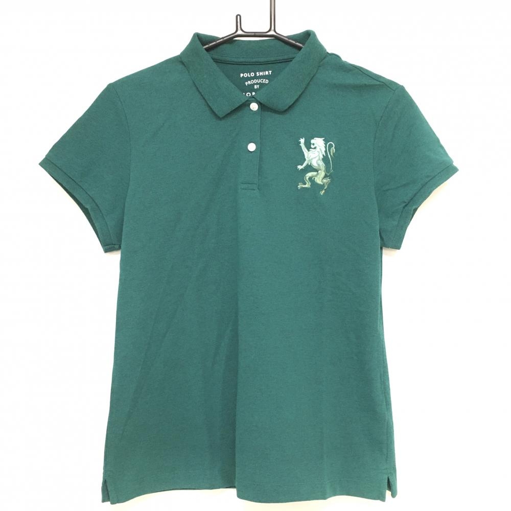 【超美品】ジョルダーノ 半袖ポロシャツ 杢グリーン 刺しゅう レディース XL ゴルフウェア GIORDANO