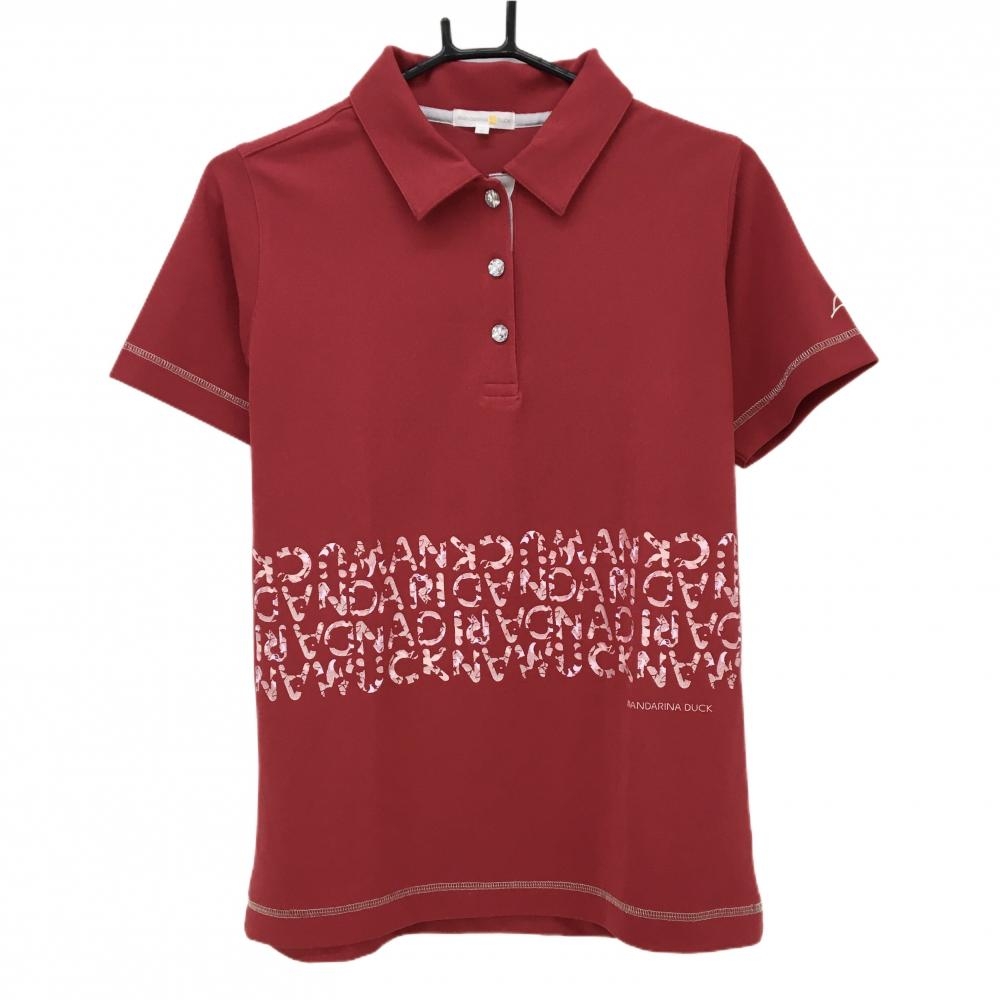 マンダリナダック 半袖ポロシャツ レッド 腹部ロゴラメ レディース L ゴルフウェア MANDARINA DUCK