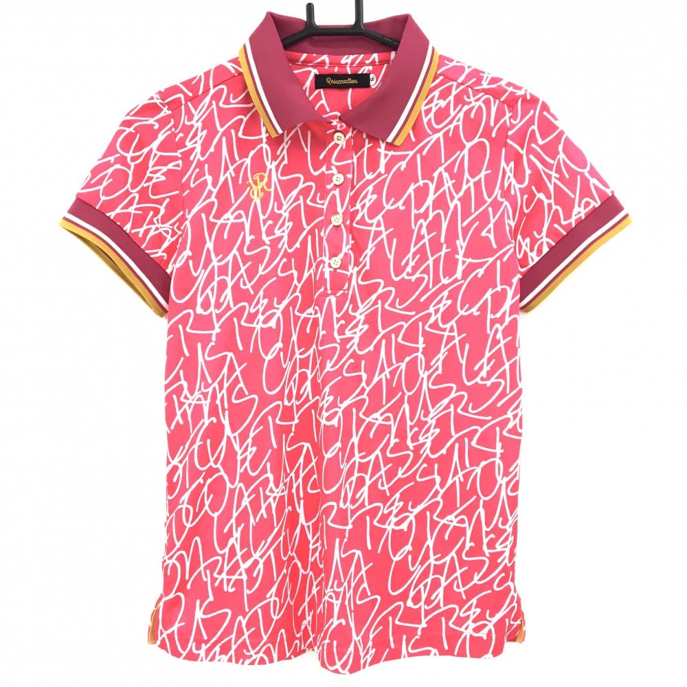 【超美品】レザレクション 半袖ポロシャツ ピンク×白 総柄 レディース S ゴルフウェア RESURRECTION