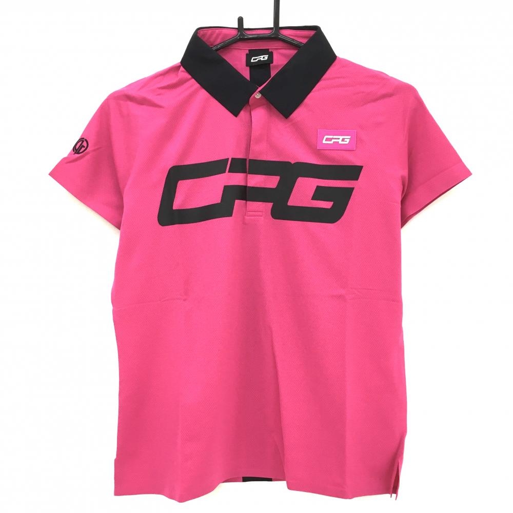 【新品】シーピージー 半袖ポロシャツ ピンク×黒 フロントロゴ ストレッチ レディース L ゴルフウェア CPG