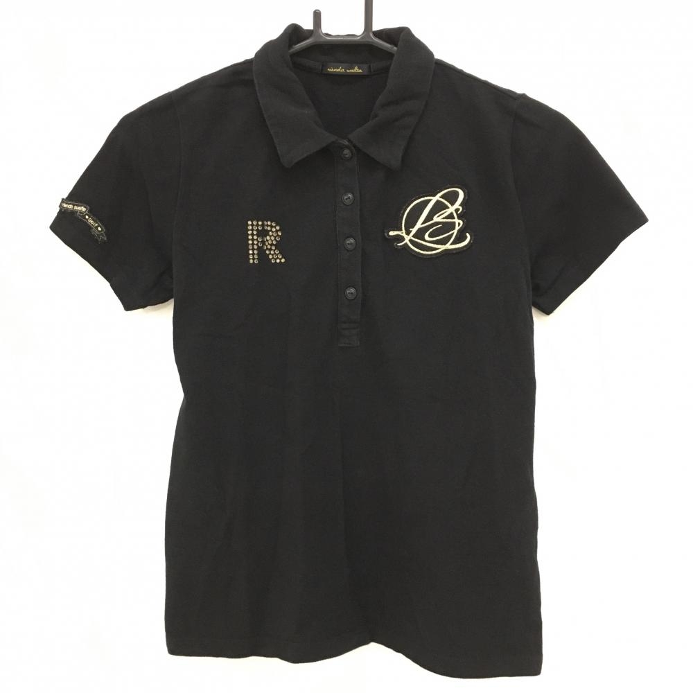 【美品】リエンダスエルタ 半袖ポロシャツ 黒 ワッペン レディース M ゴルフウェア rienda suelta