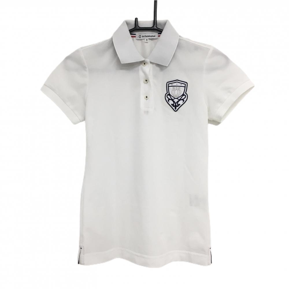 【超美品】セントクリストファー 半袖ポロシャツ 白 前立て内側トリコロール  レディース 38 ゴルフウェア St.Christopher