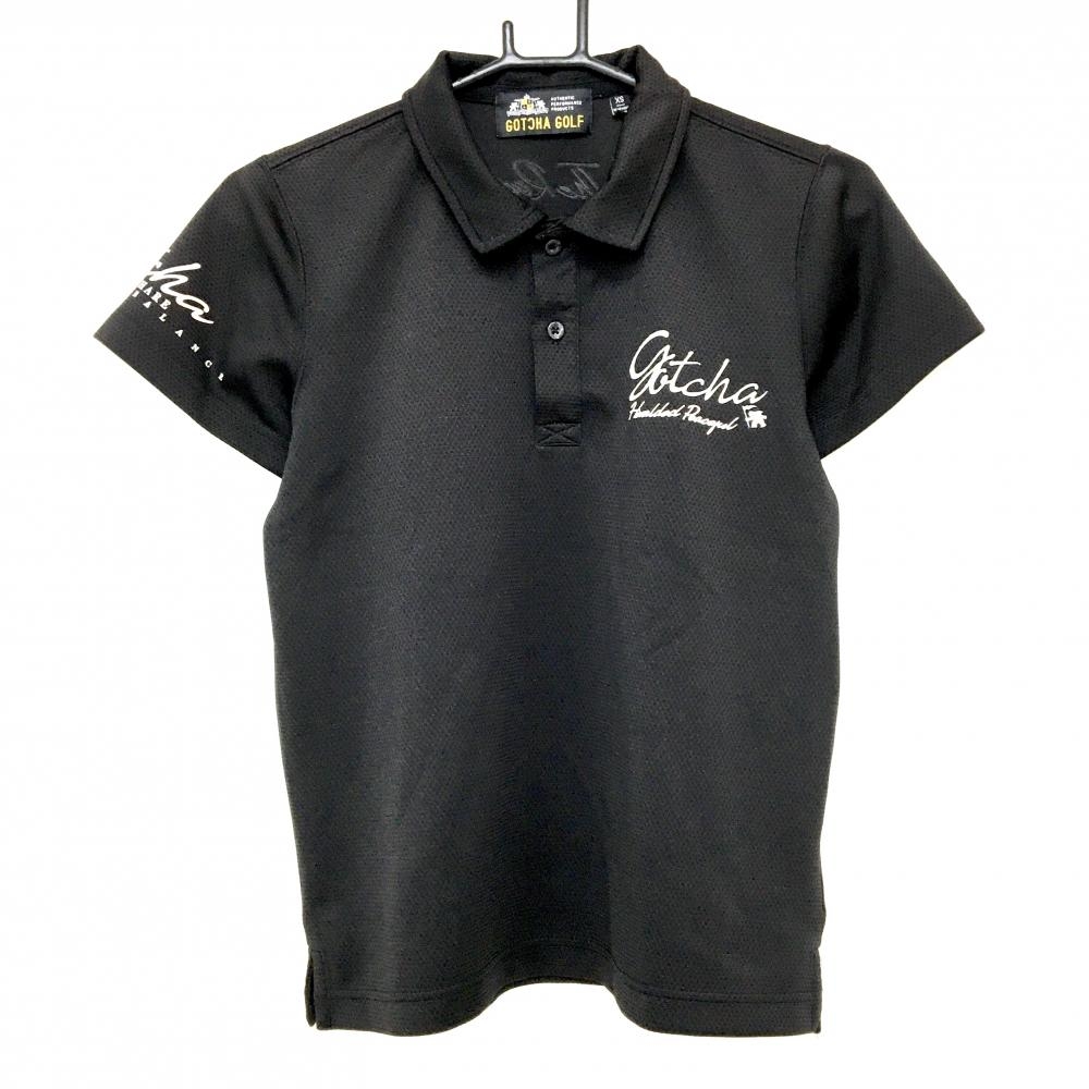 【美品】ガッチャゴルフ 半袖ポロシャツ 黒 ロゴシルバー レディース XS ゴルフウェア GOTCHA GOLF