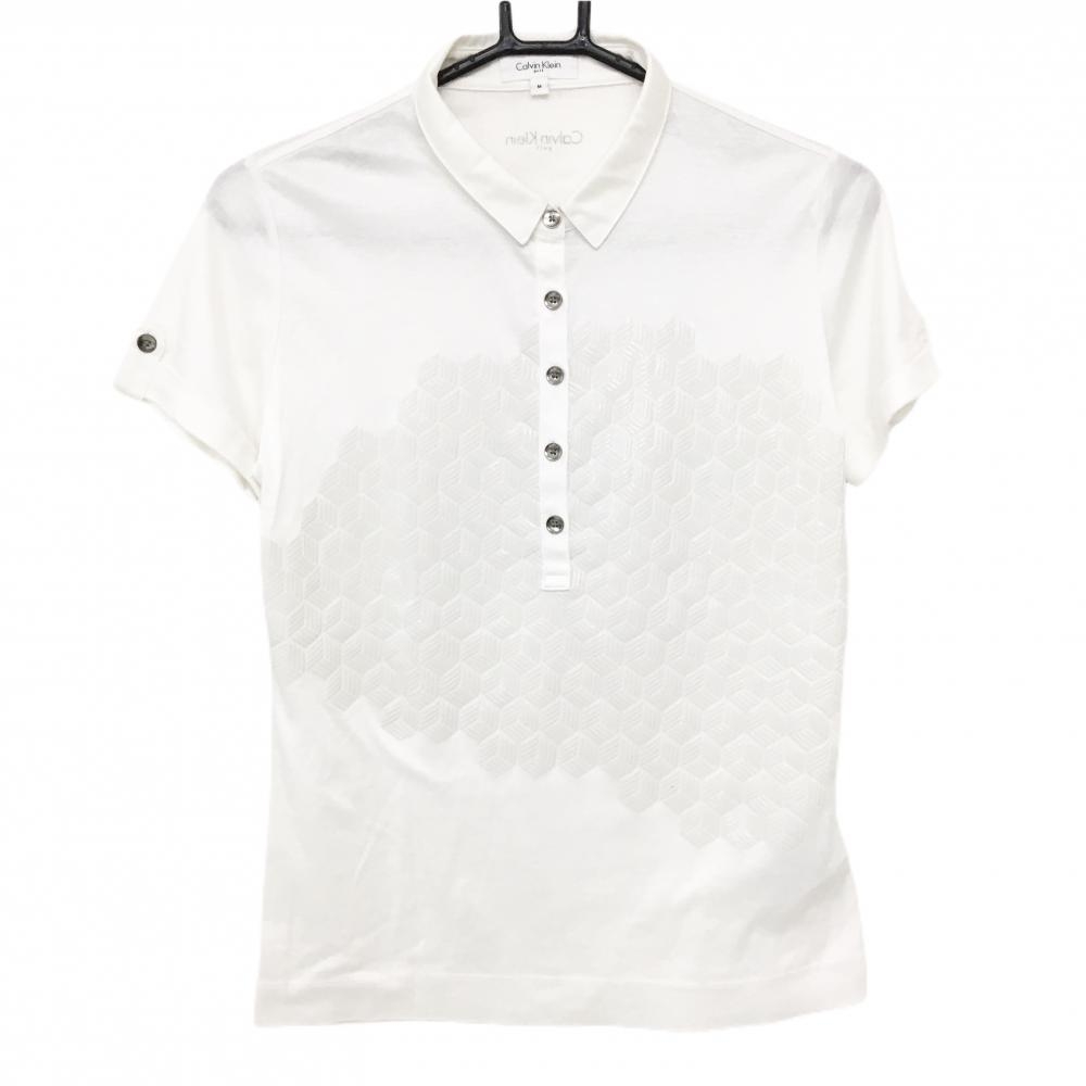 【美品】カルバンクラインゴルフ 半袖ポロシャツ 白 フロントロゴ  レディース M ゴルフウェア Calvin Klein golf