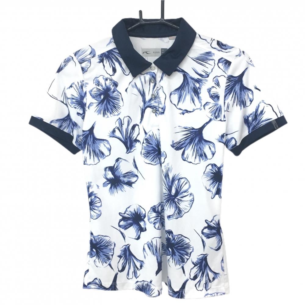 チュース 半袖ポロシャツ 白×ネイビー 花柄 レディース 38/M ゴルフウェア KJUS