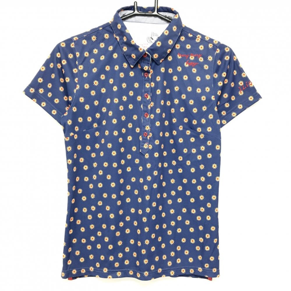 【超美品】イリッカゴルフ 半袖ポロシャツ ネイビー×オレンジ 総柄 レディース 3 ゴルフウェア ILicca Golf